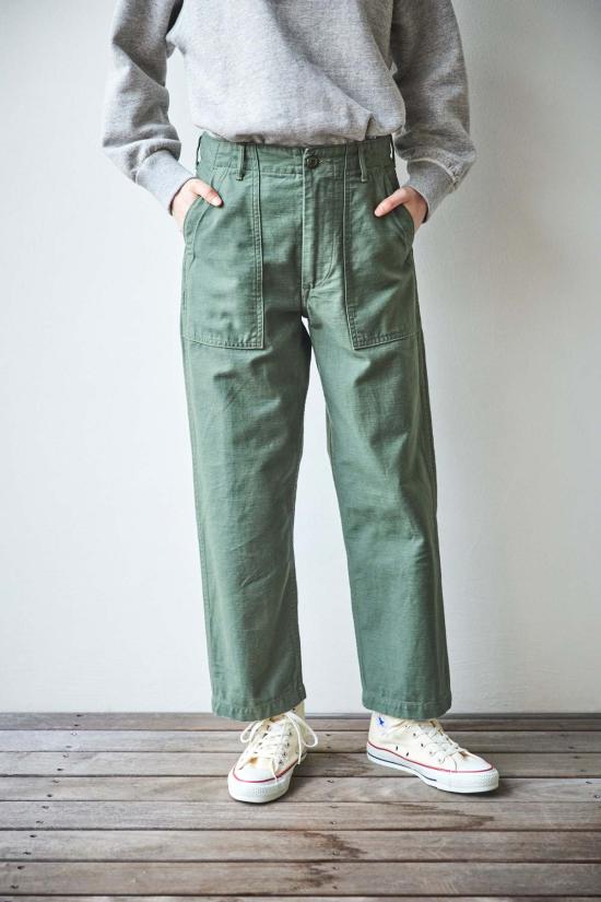  오어슬로우 스트레이트 팬츠 Orslow 여성용 짧은 길이의 US Army 피로 바지