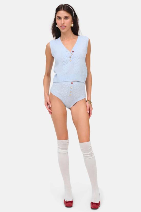  포러브앤레몬스 베스트 For Love & Lemons 큐피드 케이블 니트 조끼 블루 - FOR LOVE & LEMONS