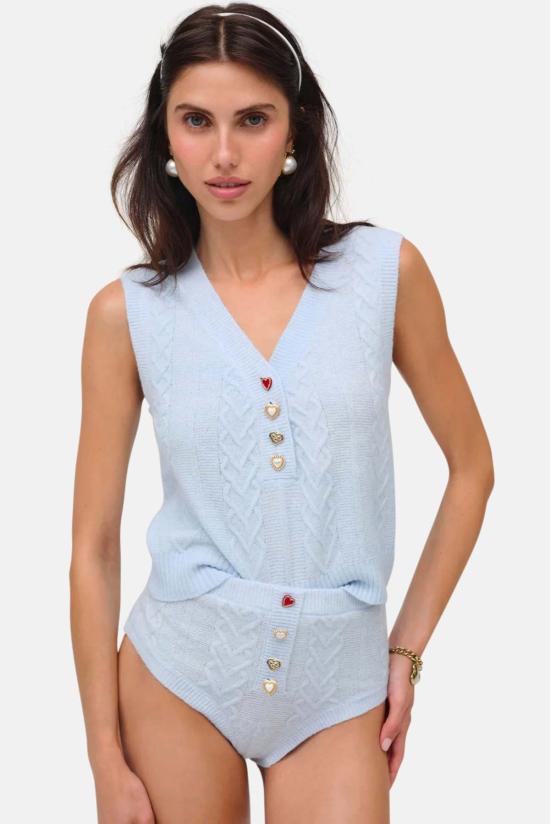  포러브앤레몬스 베스트 For Love & Lemons 큐피드 케이블 니트 조끼 블루