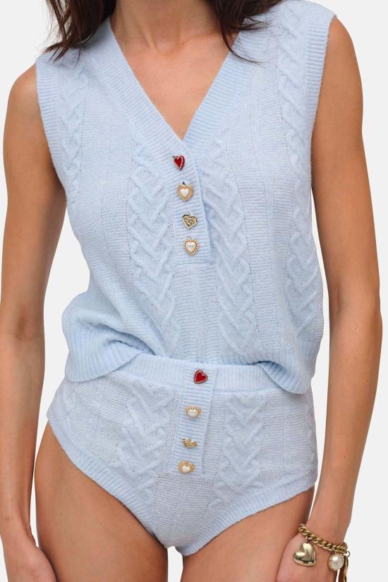  포러브앤레몬스 베스트 For Love & Lemons 큐피드 케이블 니트 조끼 블루 - FOR LOVE & LEMONS