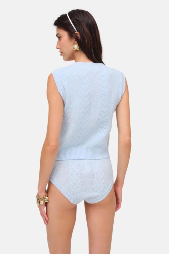  포러브앤레몬스 베스트 For Love & Lemons 큐피드 케이블 니트 조끼 블루 - FOR LOVE & LEMONS