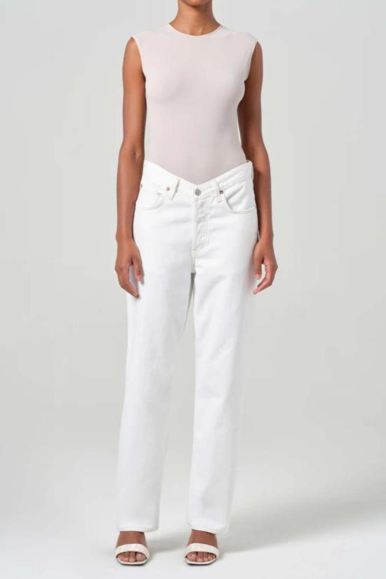  에이골디 스트레이트 팬츠 아골드 V웨이스트 배기 팬츠 밀크쉐이크