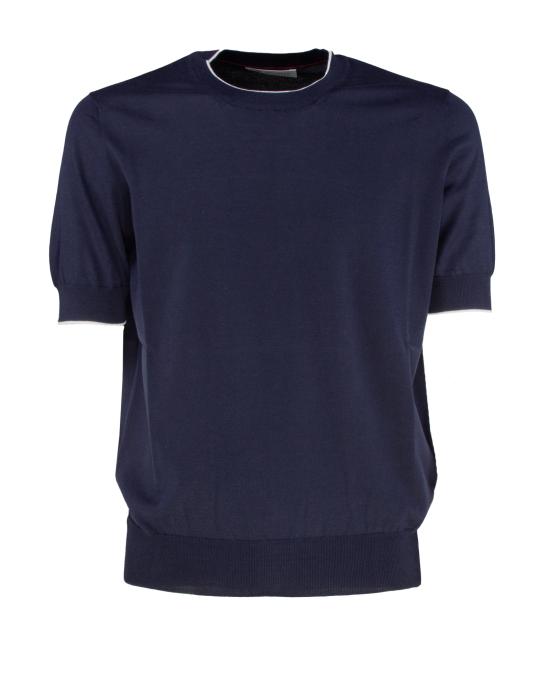 25SS 브루넬로 쿠치넬리 콘트라스트 디테일 코튼 니트 티셔츠 M29805200 CWG16 - BRUNELLO CUCINELLI