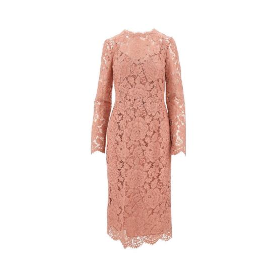  돌체앤가바나 미디 원피스 DOLCE & GABBANA 플로럴 코르도네토 레이스 미디 드레스 여성 핑크