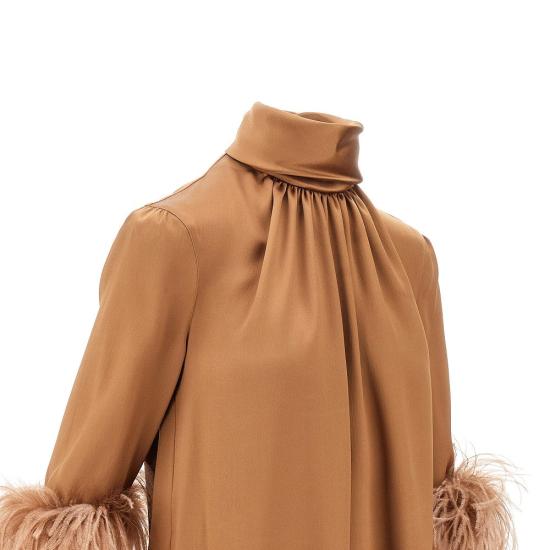  돌체앤가바나 블라우스 DOLCE & GABBANA 깃털이 달린 더블 새틴 블라우스 여성 브라운 - DOLCE & GABBANA