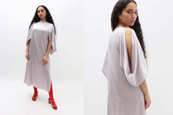  베이스레인지 미디 원피스 베이스렌지 시티 드레스 블루 실버 - BASERANGE