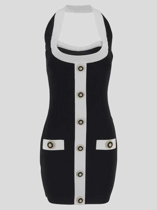 25SS 발망 미디 원피스 EF1R2390KH99 EAB Noir blanc