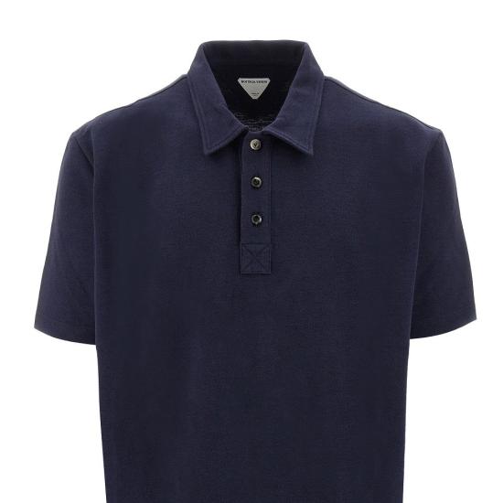 보테가베네타 폴로 티셔츠 BOTTEGA VENETA 피케 폴로 셔츠 시그니처 자수 맨 블루 - BOTTEGA VENETA