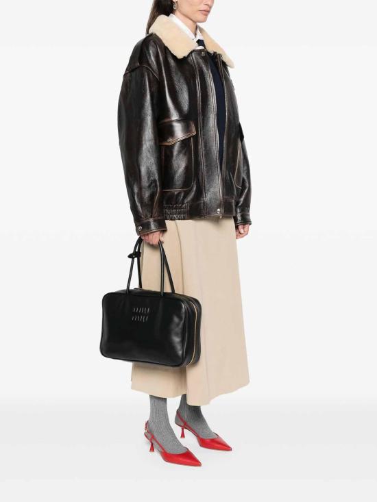 26SS 미우미우 가죽 탑 핸들백 5BB117VMON2CRWF0002 Black - MIU MIU