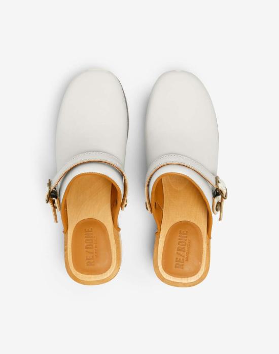  리던 뮬/슬리퍼 Re/Done 70s 클래식 클로그 오프 화이트 가죽 - RE/DONE