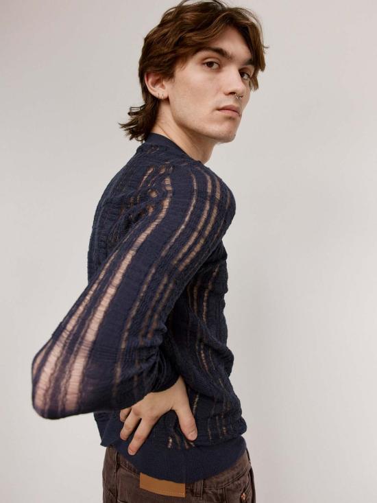  아워레가시 스웨터 아워 레거시 포멀 라운드넥 워시드 네이비 - OUR LEGACY