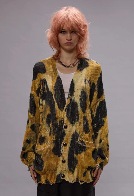  알13 가디건 R13 레오파드 프린트 오버사이즈 스웨터 - R13