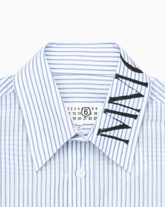  MM6 메종마르지엘라 탑 Mm6 메종 마르지엘라 로고 프린트 셔츠 블루/화이트 - MM6 MAISON MARGIELA