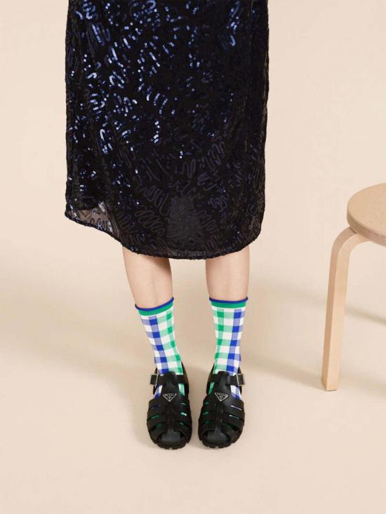  한셀 프롬 바젤 양말 한젤 바젤 컬러블록 깅엄 크루 그린/로얄 - HANSEL FROM BASEL