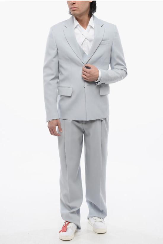  오프화이트 수트 자켓 OMEN063S24FAB0014040 Light blue - OFF WHITE