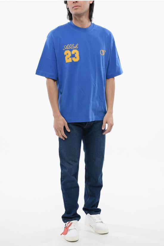  오프화이트 반팔 티셔츠 OMAA120S24JER0084622 Blue - OFF WHITE