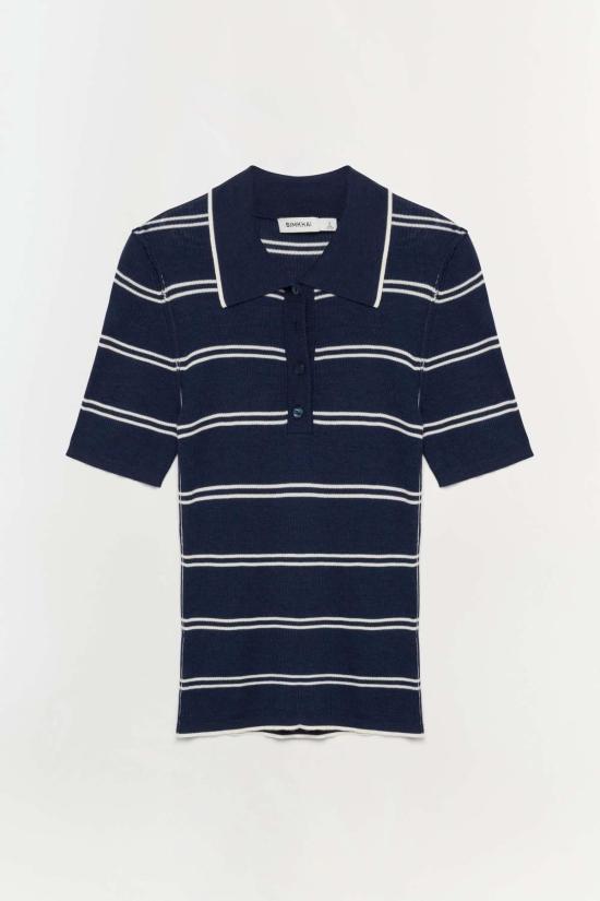  심카이 폴로 티셔츠 Simkhai Matty Ss 폴로 미드나잇 스트라이프 - SIMKHAI