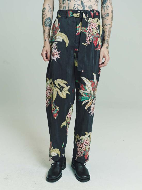  르메르 스트레이트 팬츠 트로피컬 실크 벨티드 루즈 팬츠 프린트