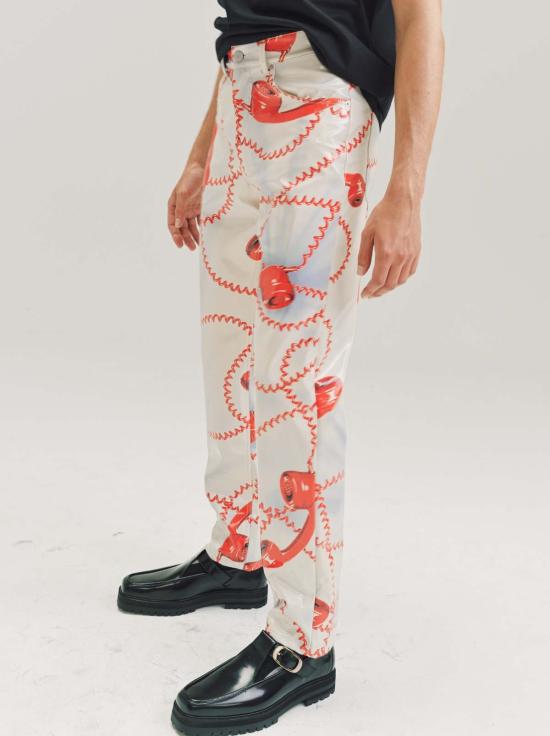  마틴로즈 스트레이트 팬츠 마틴 로즈 PVC 스트레이트 레그 팬츠 화이트 폰 프린트 - MARTINE ROSE