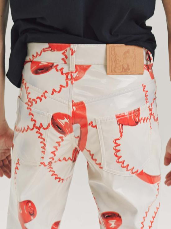  마틴로즈 스트레이트 팬츠 마틴 로즈 PVC 스트레이트 레그 팬츠 화이트 폰 프린트 - MARTINE ROSE