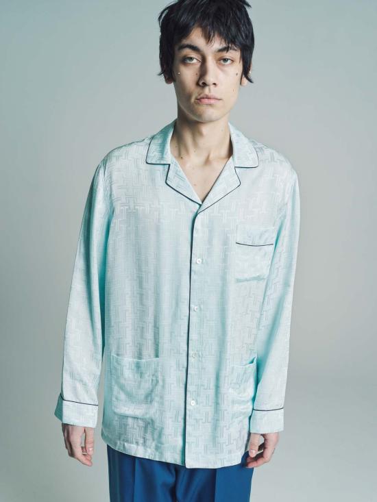  랑방 긴팔 셔츠 실크 프린트 롱슬리브  블루