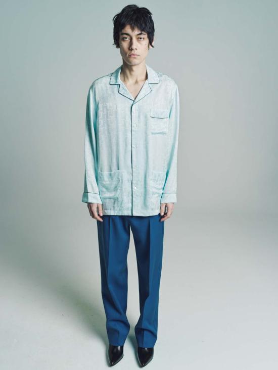  랑방 긴팔 셔츠 실크 프린트 롱슬리브  블루 - LANVIN