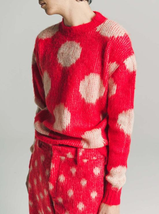  마르니 스웨터 레드 맥시 폴카 도트 점퍼 - MARNI