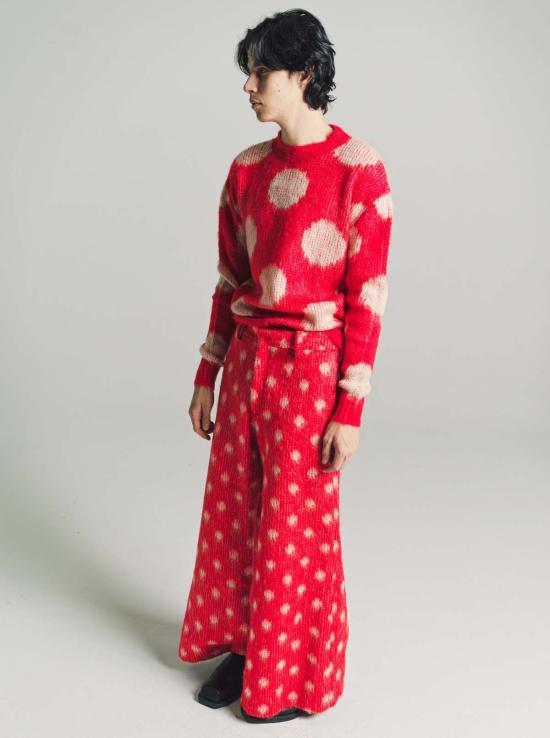  마르니 스웨터 레드 맥시 폴카 도트 점퍼 - MARNI