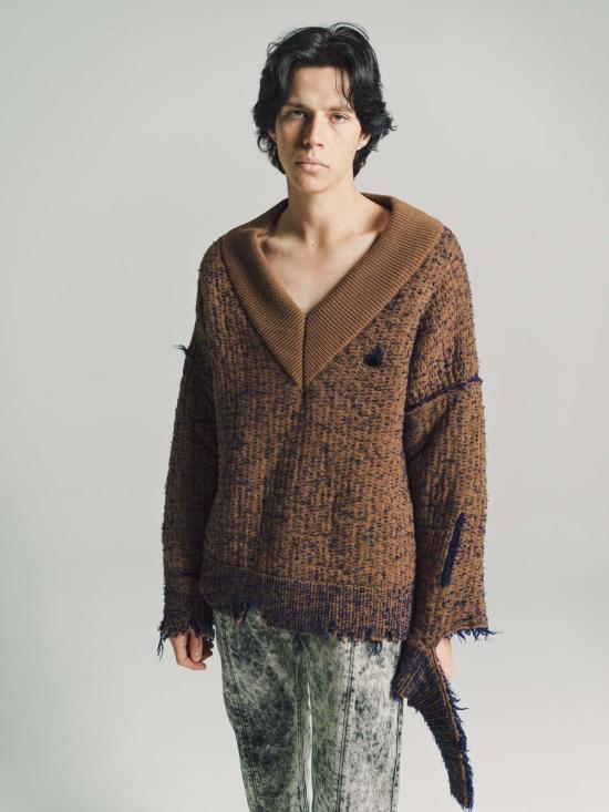  나마체코 스웨터 엘멧 V넥  밤색