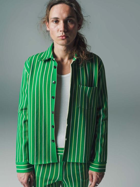  마르니 긴팔 셔츠 그린 스트라이프 테크노 니트 - MARNI