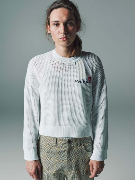  마르니 터틀넥 코튼 니트 오픈 슬릿  릴리 화이트 - MARNI