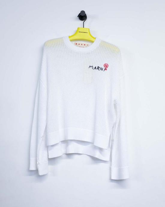  마르니 터틀넥 코튼 니트 오픈 슬릿  릴리 화이트 - MARNI