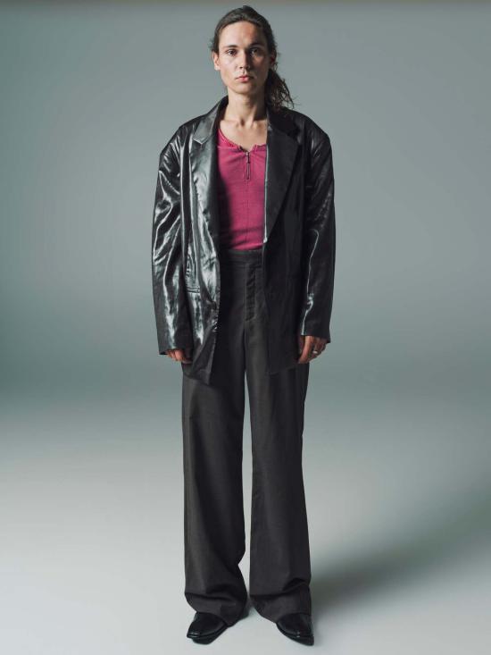  마틴로즈 가죽 자켓 마틴 로즈 웨트룩 싱글브레스트 재킷 카키