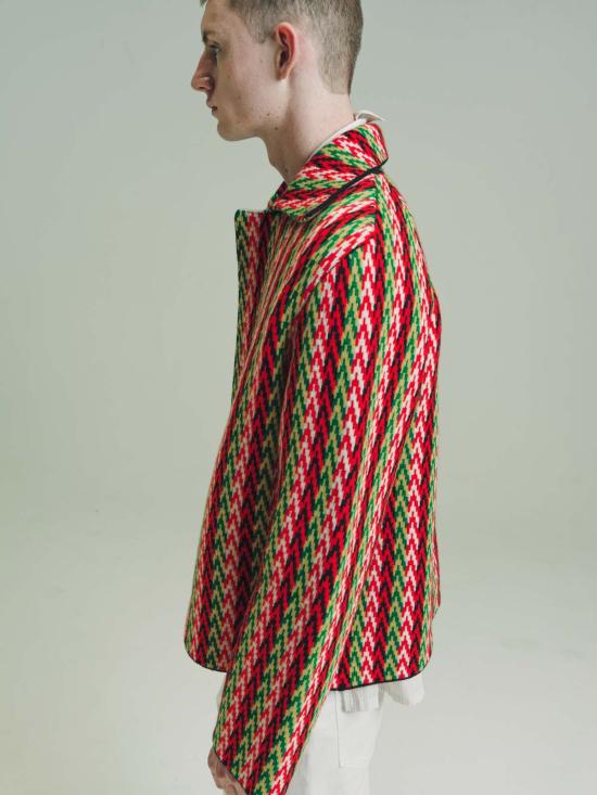  랑방 자켓 Lanvin 멀티 커브 쉐브론 니트 블루종 - LANVIN