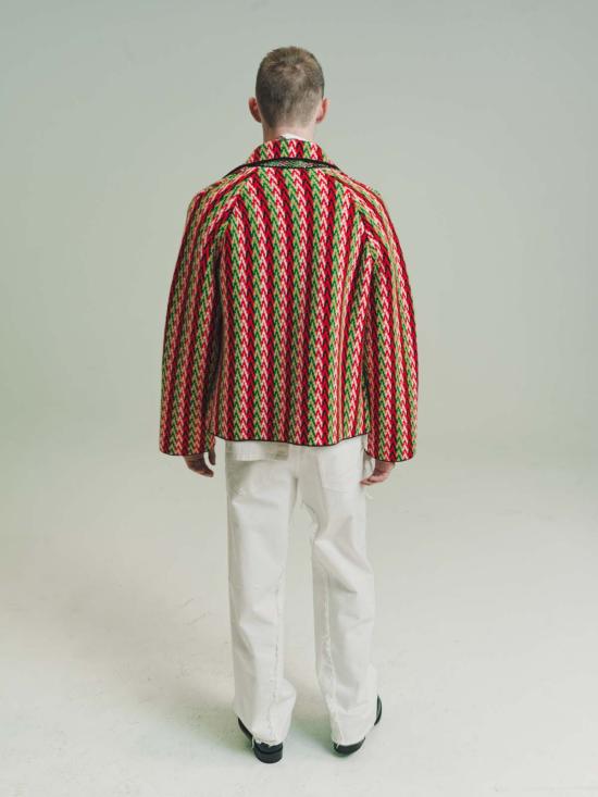  랑방 자켓 Lanvin 멀티 커브 쉐브론 니트 블루종 - LANVIN