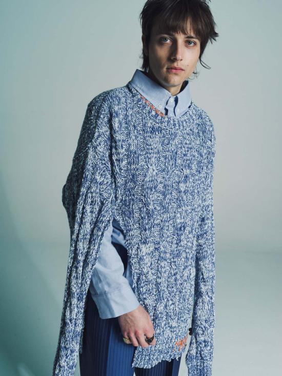  마르니 스웨터 케이블 니트 점퍼 블루 무린 - MARNI