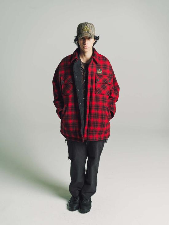  핍스 긴팔 셔츠 Phipps Hunting 퀼팅 오버 셔츠 레드 - PHIPPS