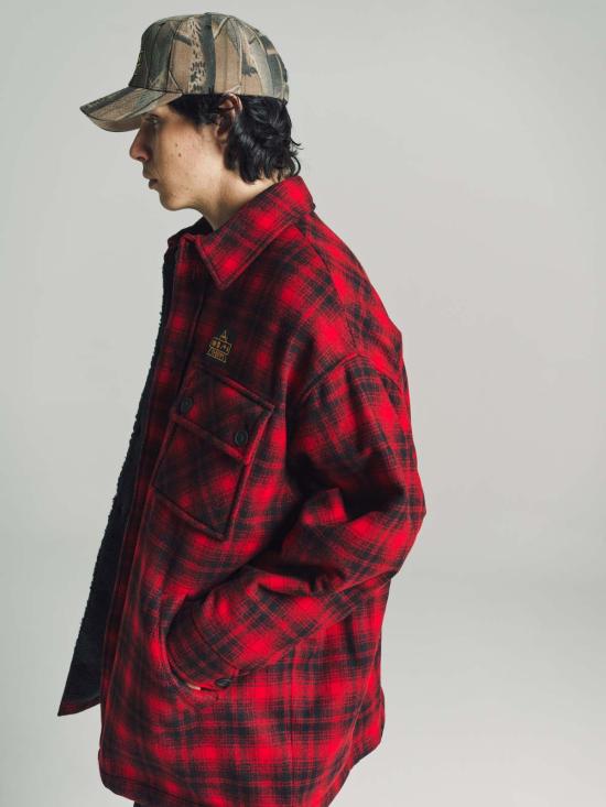  핍스 긴팔 셔츠 Phipps Hunting 퀼팅 오버 셔츠 레드 - PHIPPS