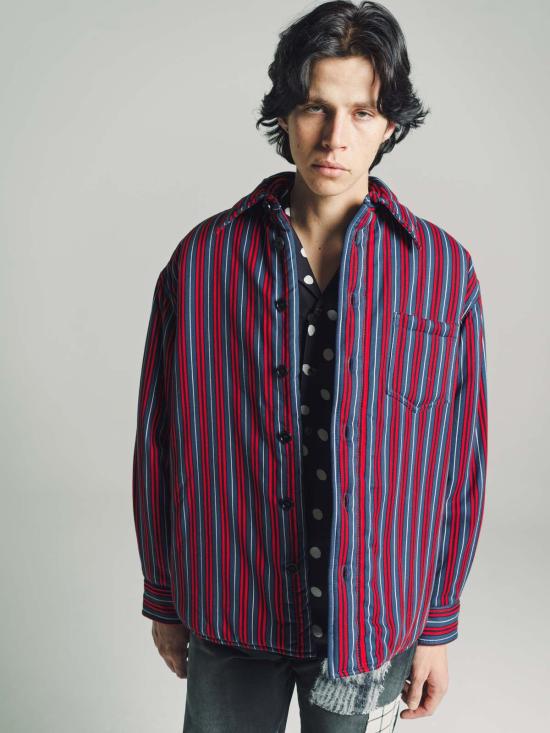  마르니 긴팔 셔츠 레드 & 네이비 스트라이프 퍼퍼 재킷