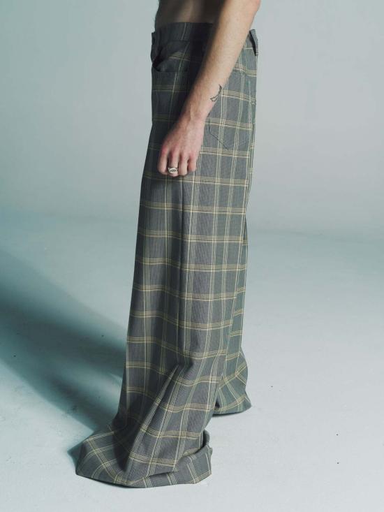  마르니 스트레이트 팬츠 옐로우 체크 테크 울 치노 - MARNI