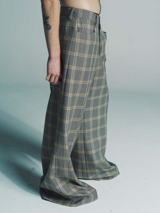  마르니 스트레이트 팬츠 옐로우 체크 테크 울 치노 - MARNI