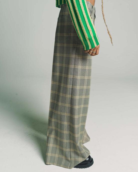  마르니 스트레이트 팬츠 옐로우 체크 테크 울 치노 - MARNI