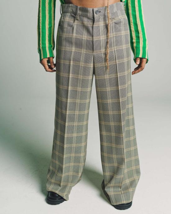  마르니 스트레이트 팬츠 옐로우 체크 테크 울 치노