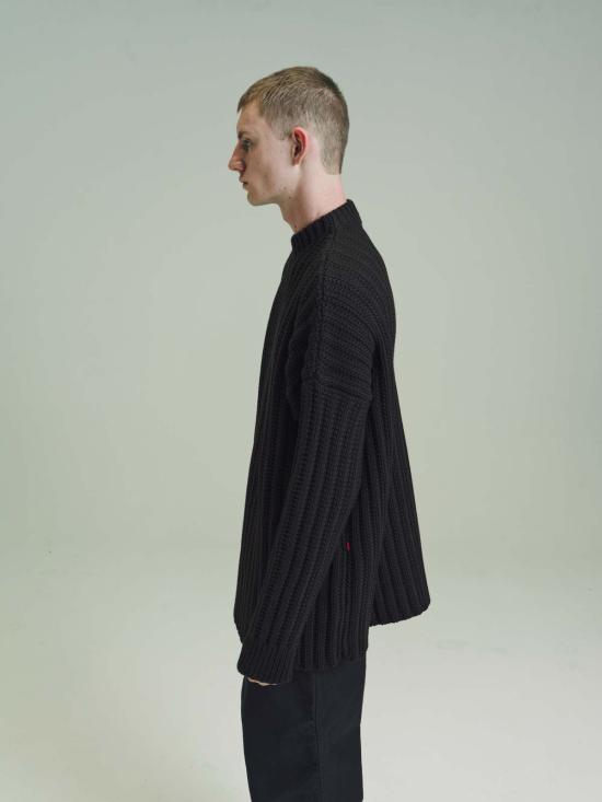  케이시 케이시 터틀넥 브라운 메리노 울 크루넥 오픈 니트 - CASEY CASEY