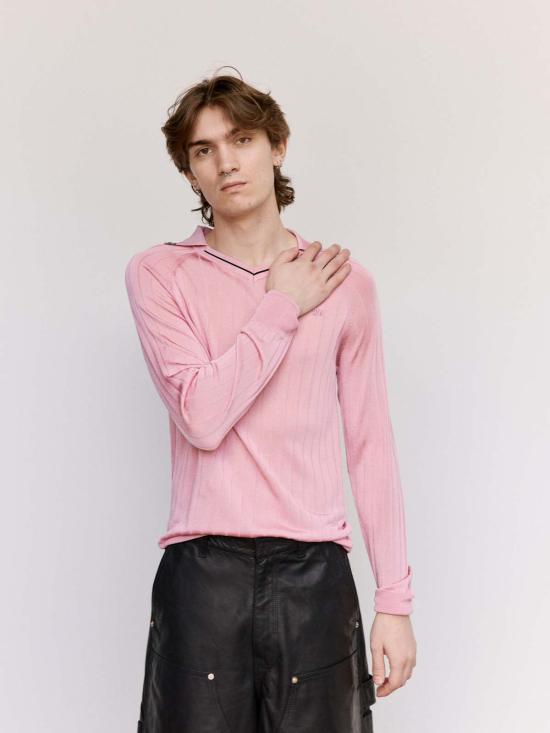  웨일즈보너 민소매 티셔츠 웨일즈 보너 루츠 폴로 셔츠 핑크 & 네이비 - WALES BONNER