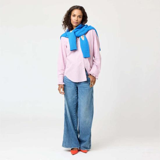  Kerri Rosenthal 후드 티셔츠 케리 로젠탈 미아 스트라이프 러플 셔츠 모브 - KERRI ROSENTHAL