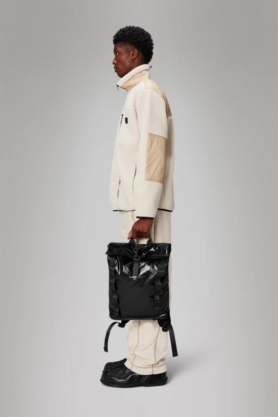  레인스 백팩 시부 롤탑 럭색 미니 블랙/드리프트 - RAINS