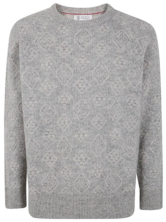  브루넬로 쿠치넬리 크루넥 자카드 니트 MSO708500 CEW58 GREY