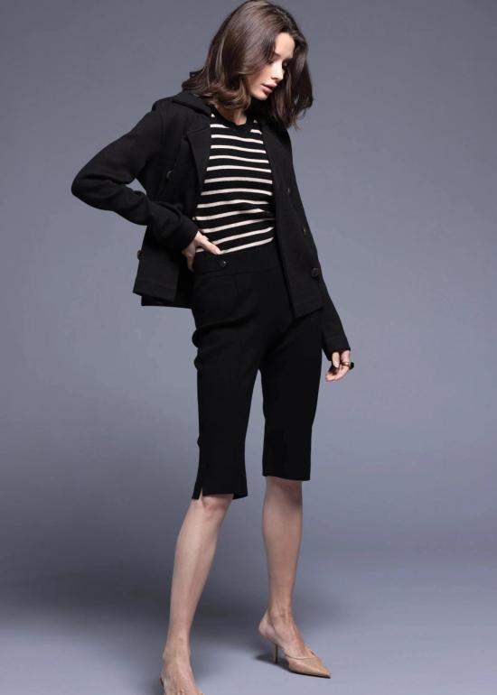  미니 로즈 크롭 팬츠 스키니 카프리 팬츠 블랙