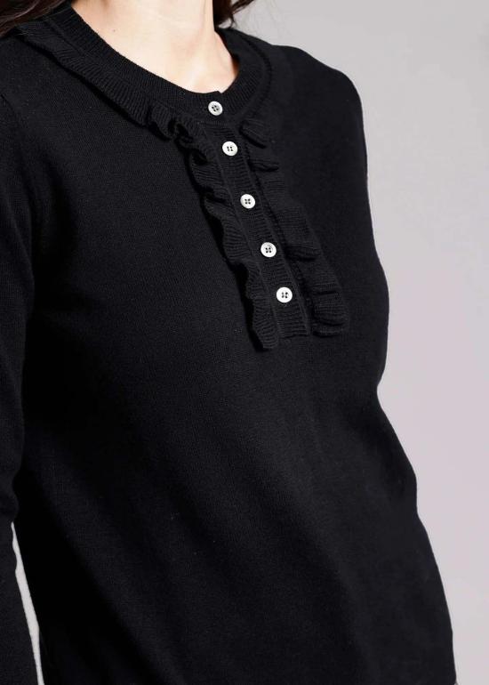  미니 로즈 민소매 티셔츠 코튼 캐시미어 헨리넥 러플 블랙